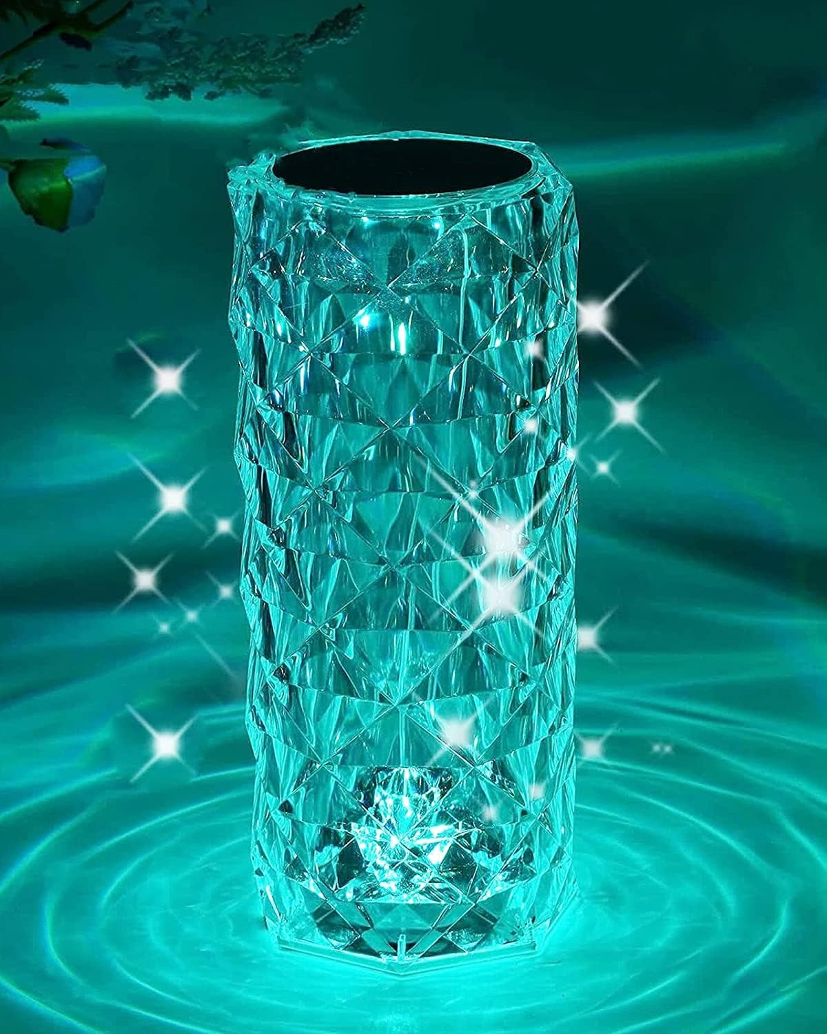 KLIZNIL Crystal Table Lamp, 16 Color Changing Rose Diamond Night Light, Touch Control Desk Lamp USB Rechargeable Bedside Lamp for Bedroom Living Room, Kids Room (Round Lamp) 1
