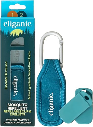 Cliganic Paquete repelente de mosquitos (1 clip + 2 bolitas de repuesto)  Natural DEET libre de aceite esencial infundido