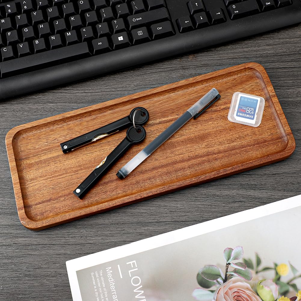 Tablett Holz 30x12 cm 3er Set, Dekotablett aus Akazienholz, Serviertablett Klein Holz Tablett, Holztablett Deko Rechteckig, Deko-Tabletts für Dessert Kosmetik Schmuck Kerzen