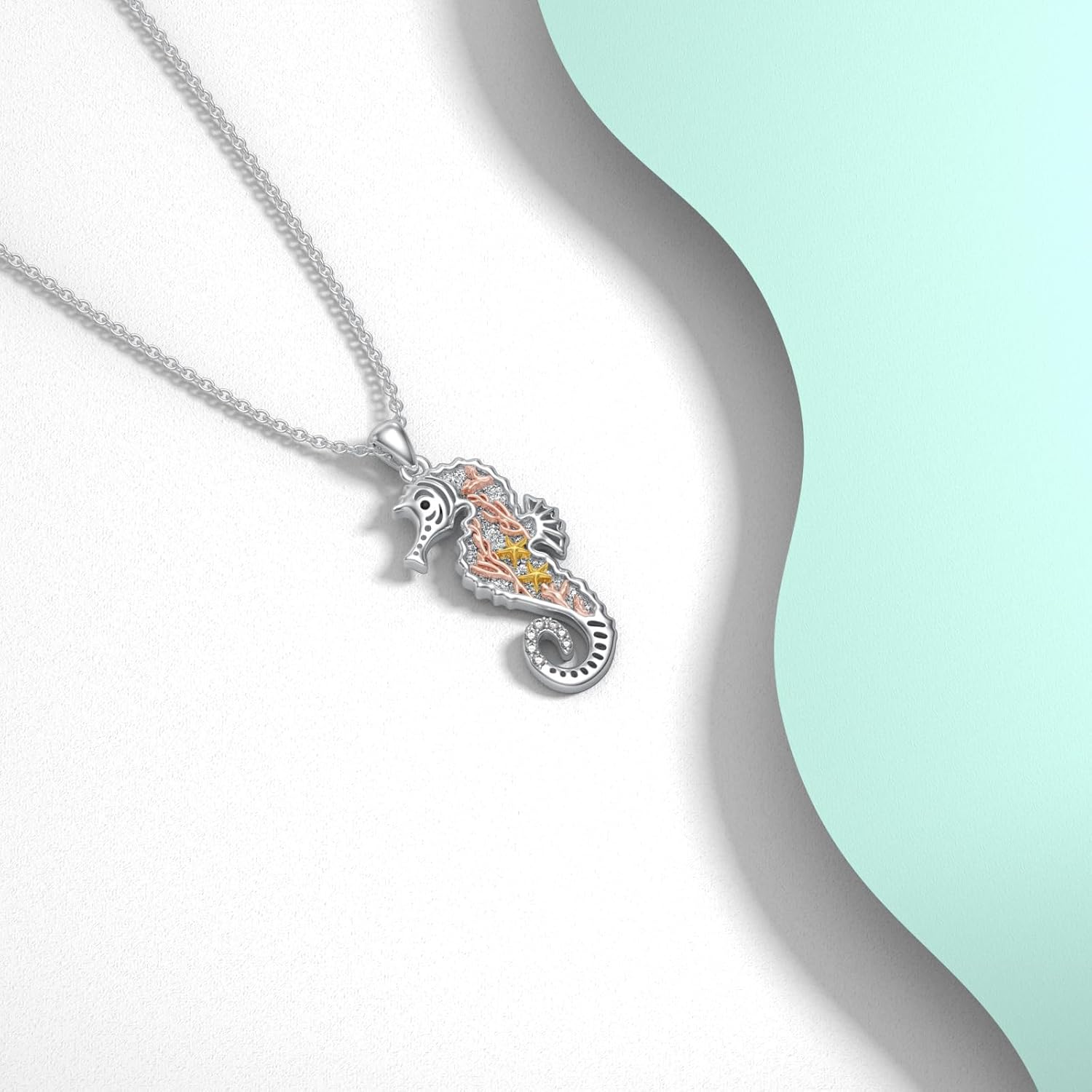 Diamond Seahorse Necklace 925 Sterling Silver Lab Grown Diamond Seahorse Pendant Necklace Gift for Women - Image 3