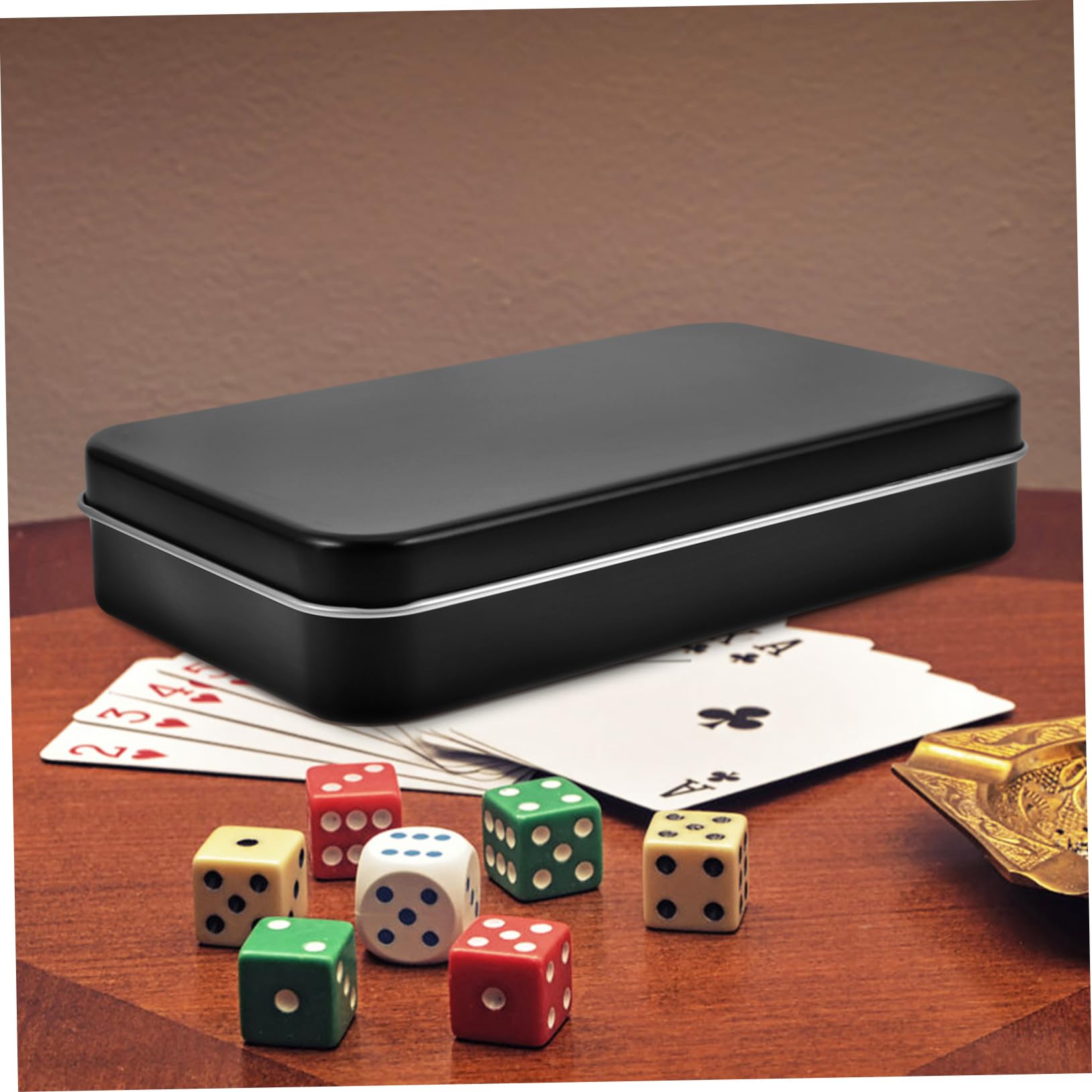 Scatola Porta Carte da Gioco Organizer per Carte e Piccoli Accessori 4 Pezzi in Lamiera Nera Coperchio Design Semplice e Robusto