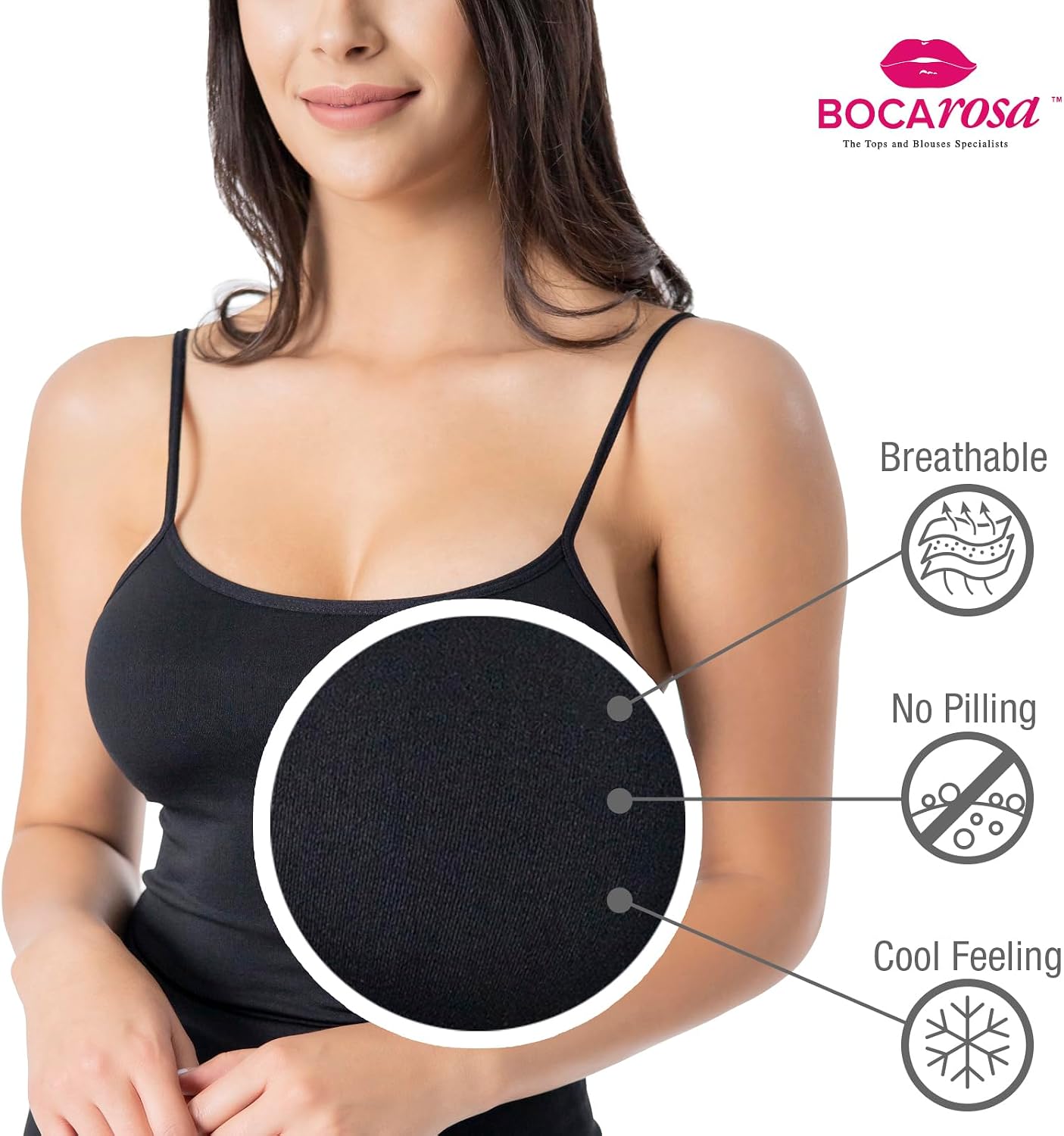 Boca Rosa Basic Seamless Camisole 4-Pack - Women's Stretchy Nylon Span Tanks in Black