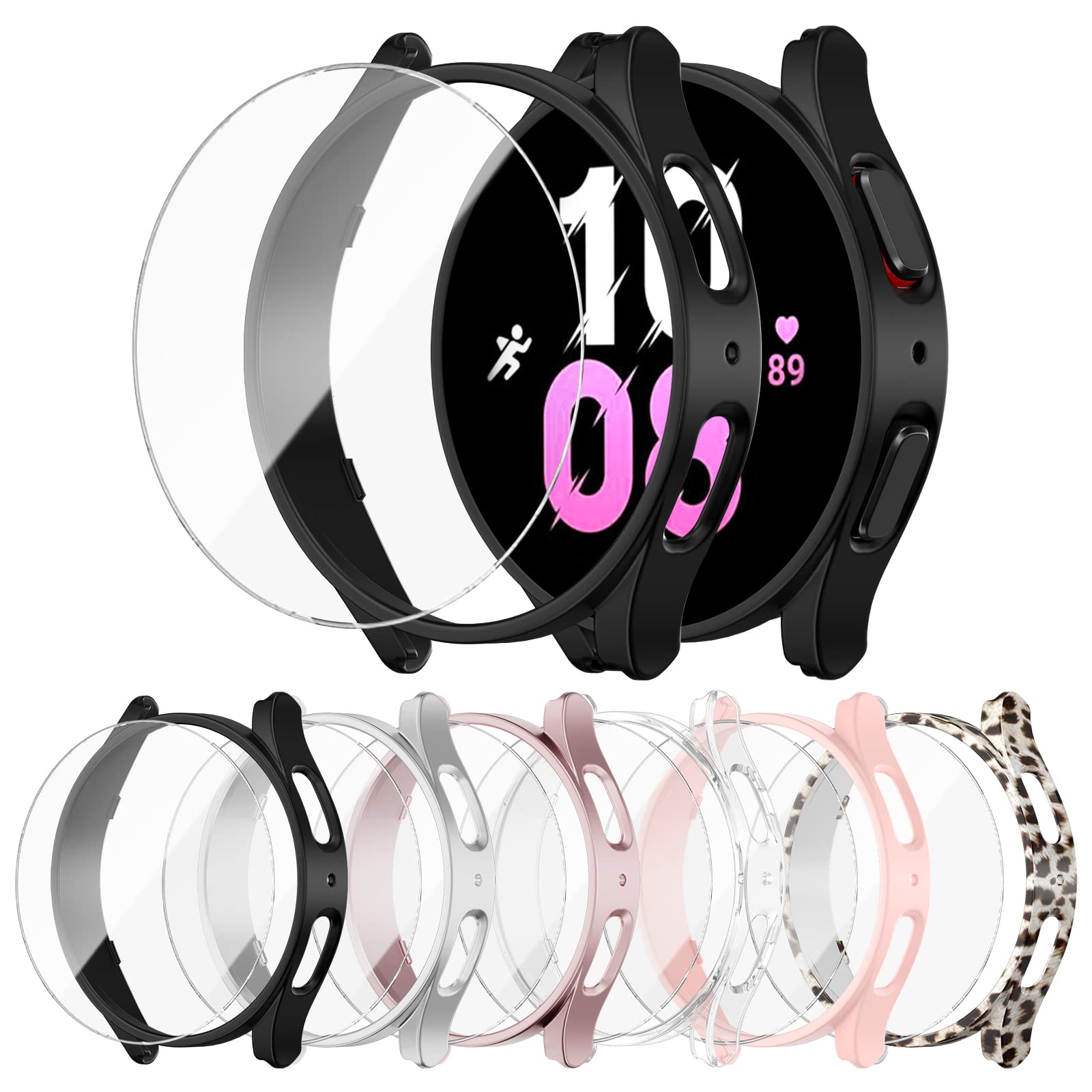 [6+8Pack] for Samsung Galaxy Watch 5/Galaxy Watch 4 44mm Screen Protector Case, Haojavo 6 Pack Hard PC Cover Protective Bumper Shell + 8 Pack Tempered Glass Film for Galaxy Watch 44mm Accessories