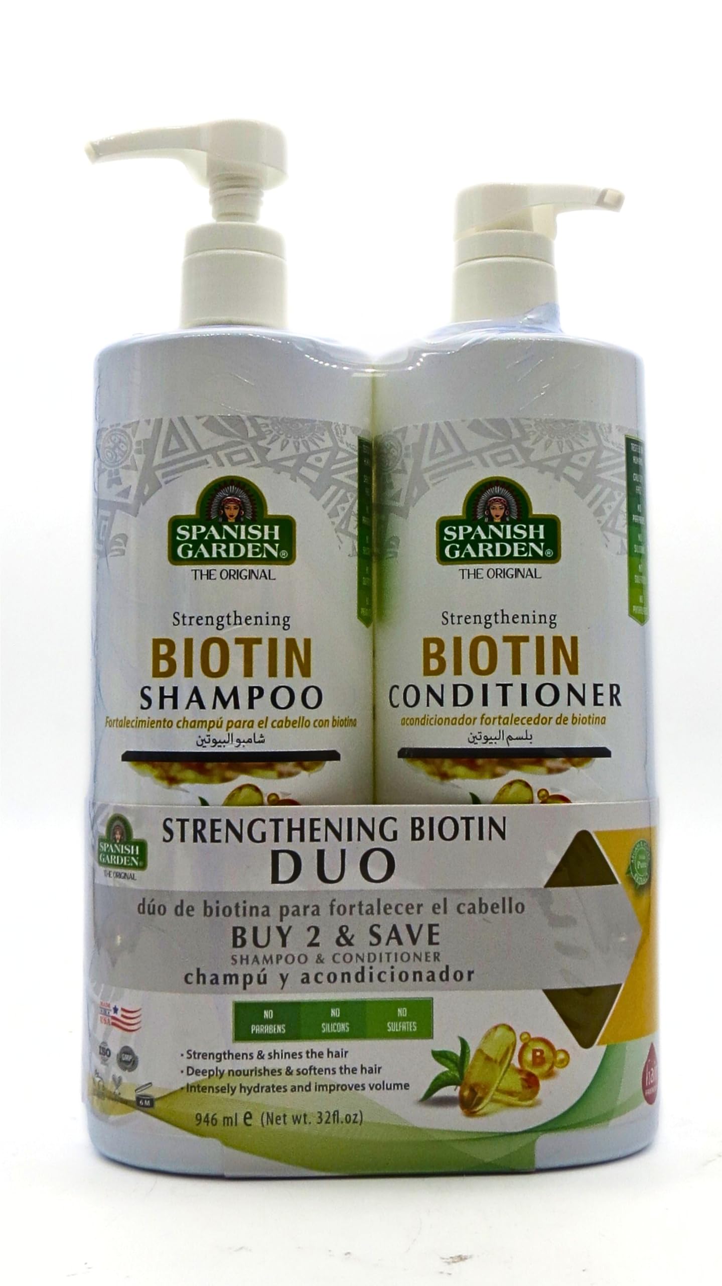 Spanish Garden | Hair Strengthening Biotin Shampoo & Conditioner Set, 2 Pound (Pack of 1), White