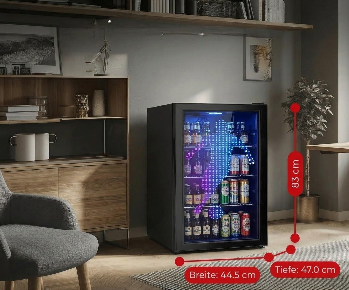 PKM GKS83FC1 Flaschenkühlschrank 89 Liter Display Touch Control Umluft-Kühlung blaue LED-Beleuchtung Schwarz