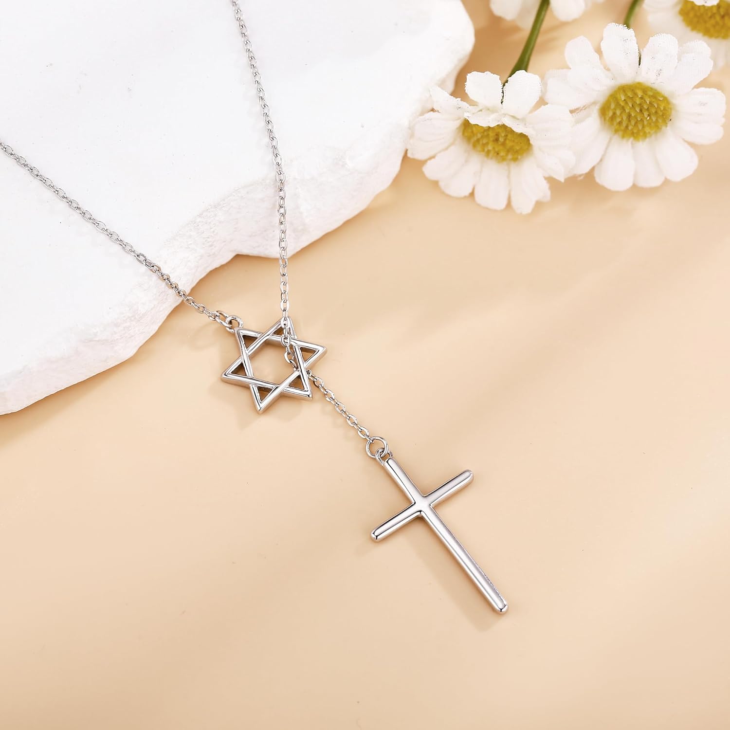 Cross Star of David Necklace Sterling Silver Cross Star David Layered Pendant Jewish Jewelry for Women Mom - Image 3