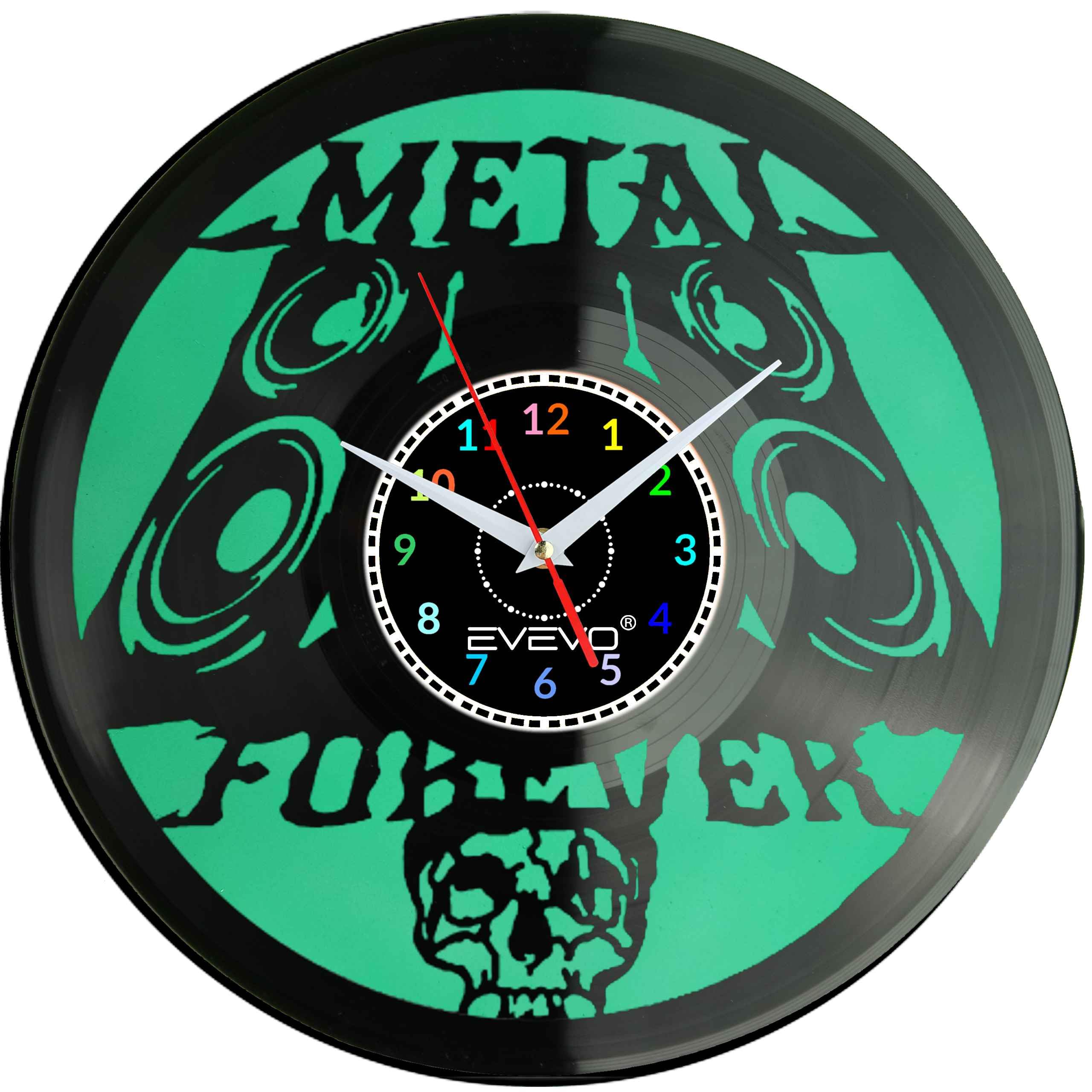 METAL FOREVER ETERNAL ZEGAR ŚCIENNY FLUORESCENCYJNE TŁO PŁYTA WINYLOWA PREZENT UPOMINEK GIFT SOUVENIR EVEVO F0075
