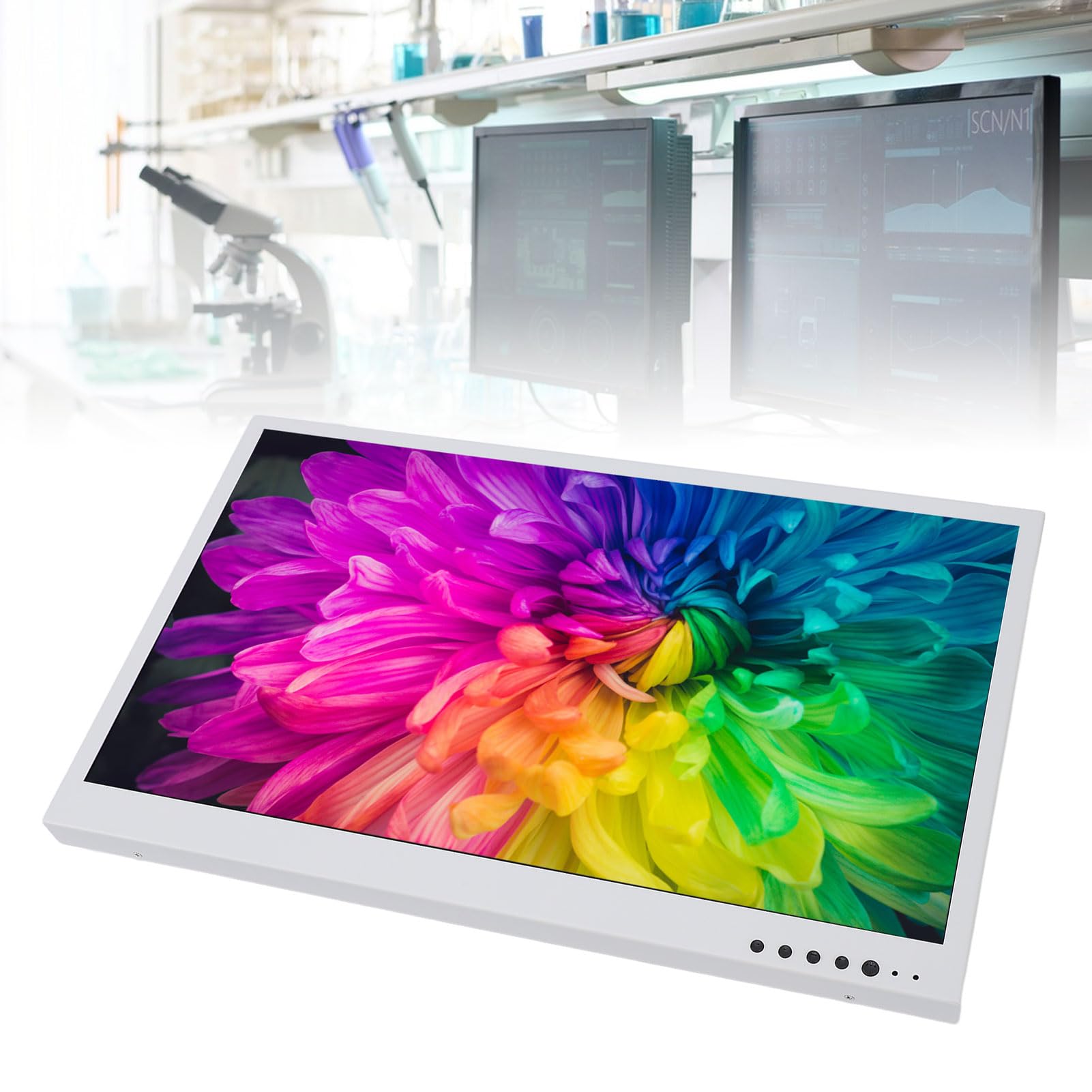 Dpofirs Monitor Przemysłowy 21,5 Cala, Wyświetlacz z otwartą ramką 1920x1080 z Portami VGA HDMI AV USB BNC, CiągłaPraca 7x24 dla rozwiązań Digital Signage POS KIOSK (wtyczka UE)