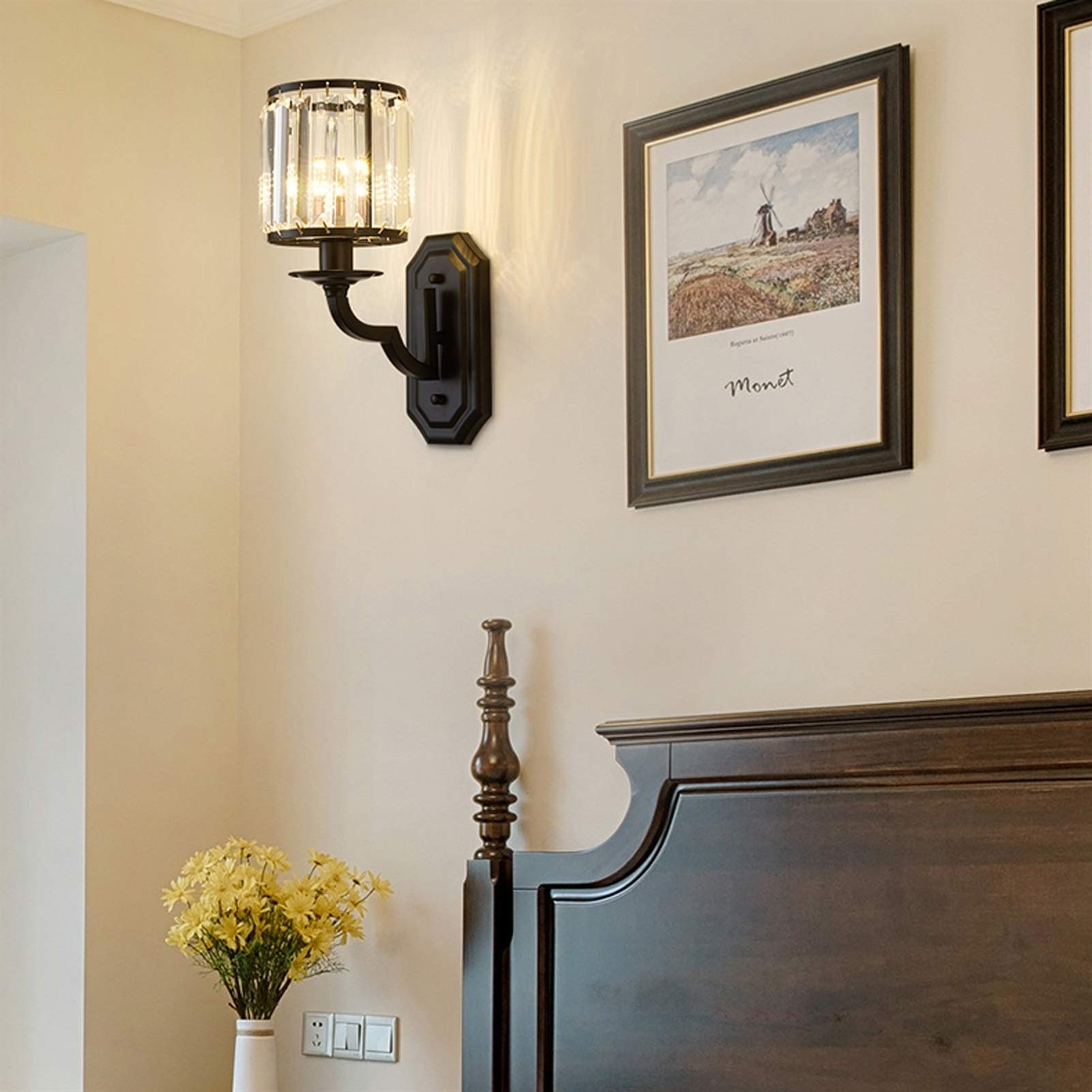 lampa ścienna Nowoczesna Kryształowa Lampa Ścienna Kreatywna sypialnia Lampka nocna E14 Holder Matt Czarny Oświetlenie wewnętrzne do schodów Lokalowy Lokalizacja Aisle, 13.1 "H kinkiet