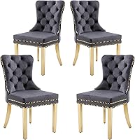 Vista 34 de KCC Juego de 6 sillas de comedor de terciopelo, silla de comedor tapizada de alta gama con respaldo acolchado, anillo de tracción de cabeza de Beige