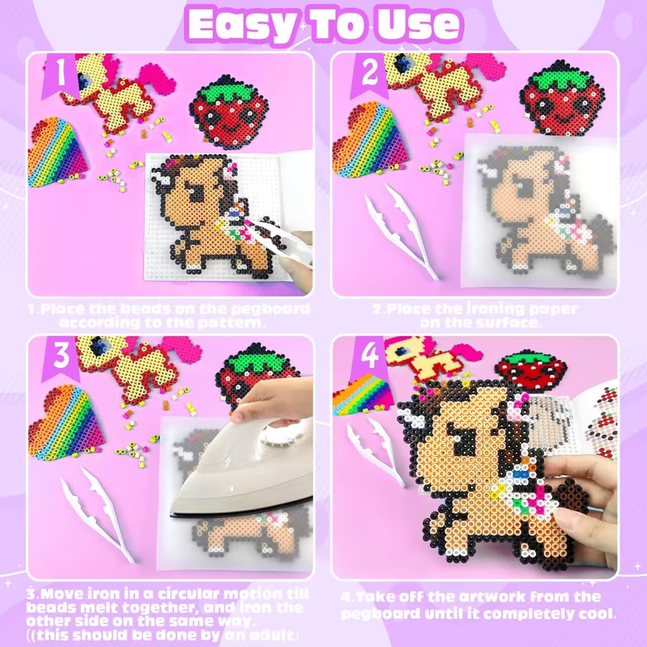 Fuse Beads Kit - 48 Colors 5mm Fuse Beads Set with Pegboards, Ironing Papers and Accessories, Fuse Beads 2 Boxes, DIY Craft Kits for Kids, Arts and Crafts Gifts for Girls & Boys Christmas Birthday - Image 3