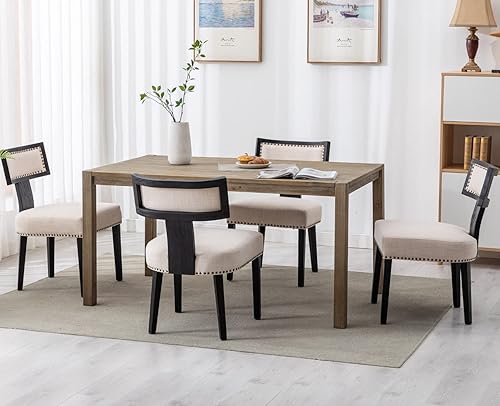 Miniatura 32 de EALSON Juego de 2 sillas de comedor modernas de mediados de siglo, sillas de cocina tapizadas de lino, sillas de comedor de granja, sillas Nailhead