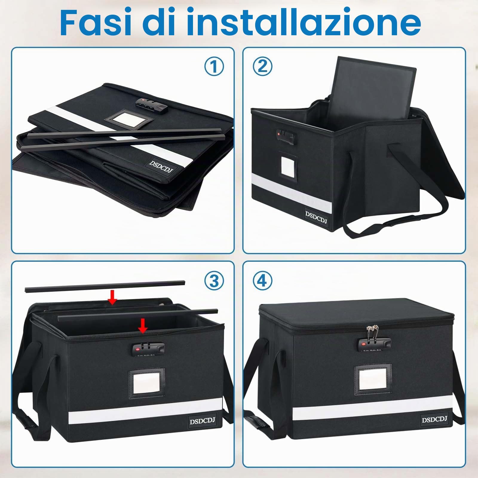 Cartella sospesa per documenti con serratura, organizer per documenti con manico, scatola per documenti DIN A4, scatola per documenti portatile per casa/ufficio