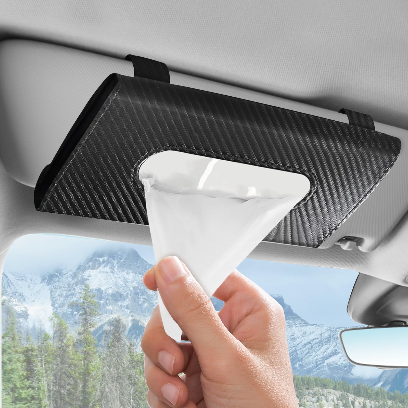 Wuyaoyao Car Tissue Holder, Auto Sun Visor Napkin Holder Mask Holder, Premium PU Leather Car Tissue Holder Visor Tissue Dispenser, Universal Sun Visor