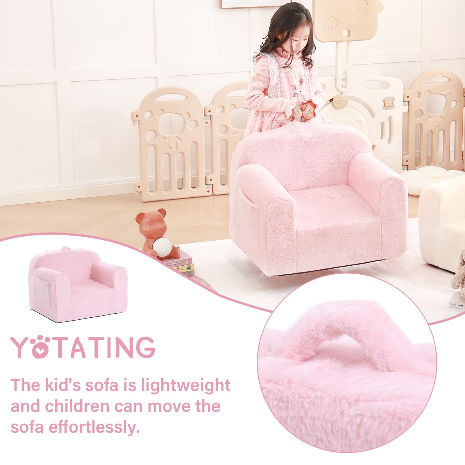 Canapé-lit 2 Places Pour Enfants Gris Clair Peluche Avec Étoiles Housse Amovible - Chaise Et