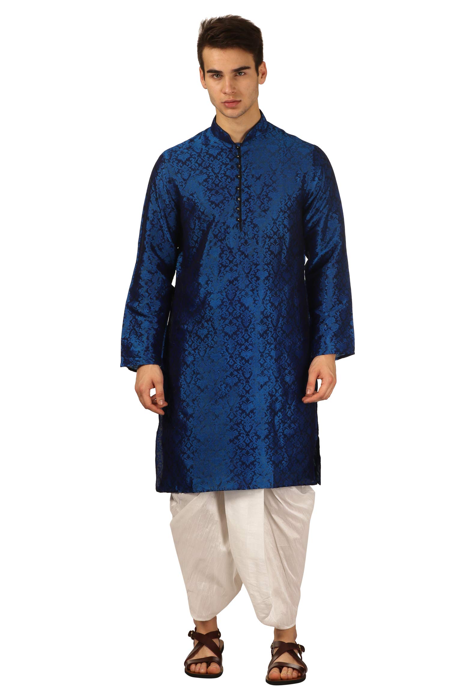 royal kurta Men's Silk Blend Dhoti Kurta Set (Blue)-picture-21