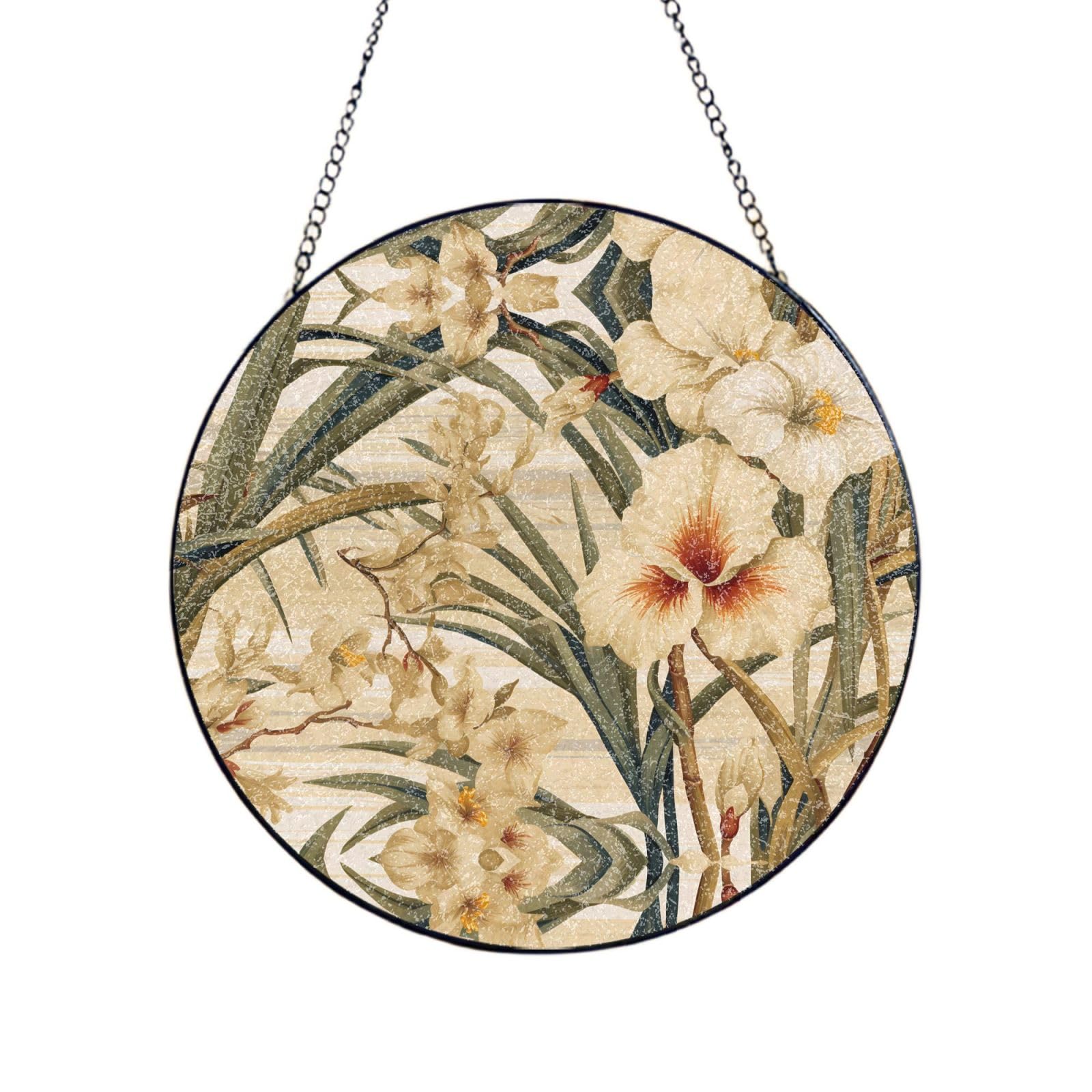 Poezjzw Stained Glass Window Hanging - White Flowers Sun Catcher For Door Garden Home Decor Christmas Mother'S Day Birthday Gifts 10in（25cm）