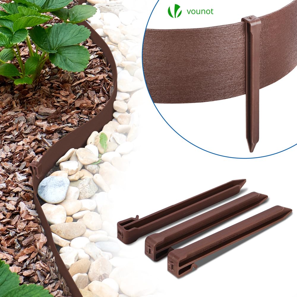 VOUNOT® Bordo Giardino Flessibile, Bordi Aiuole PE Bordura per Prato con Picchetti di Fissaggio, Lunghezza 20m Altezza 13cm Spessore 3mm, Marrone