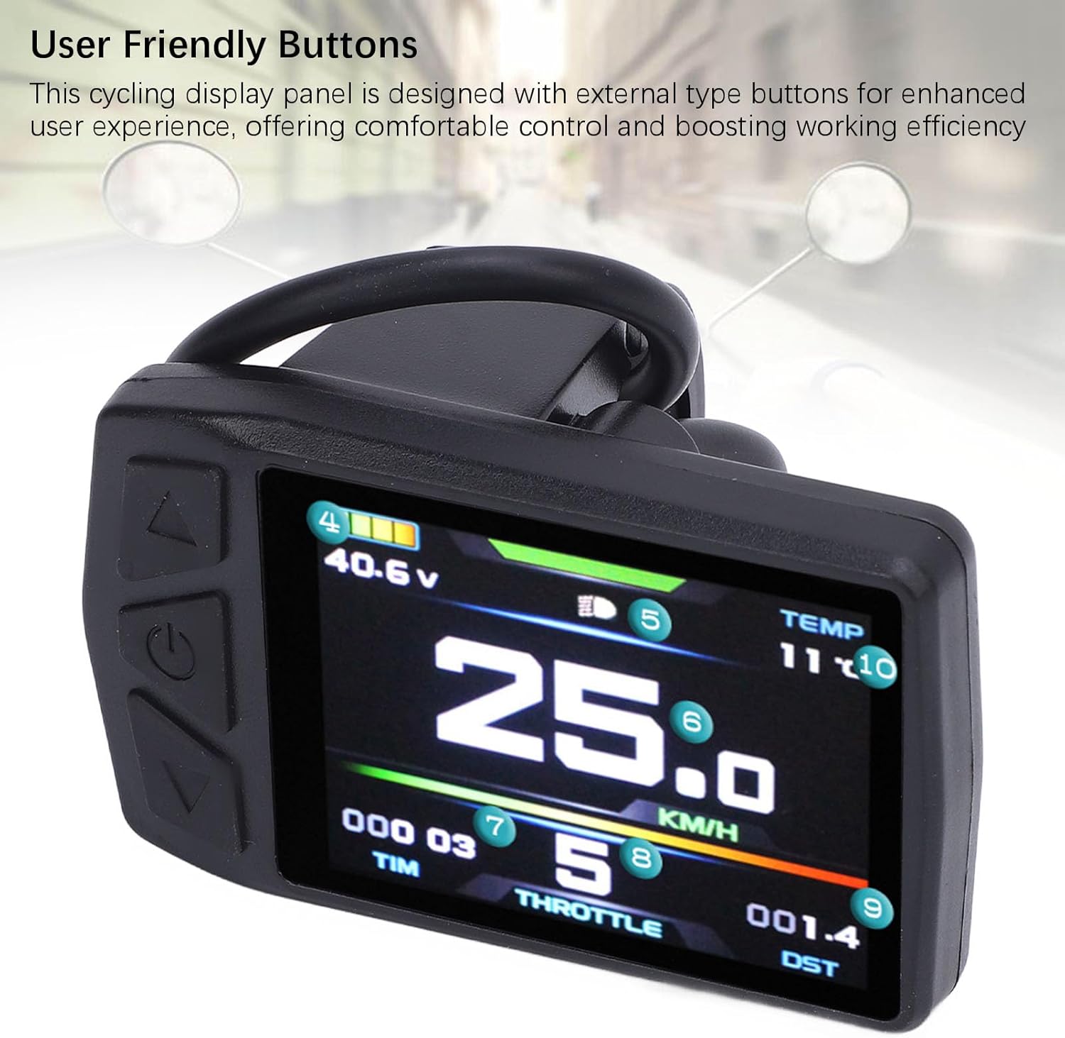 Close-up of the Electric Cycling Panel showing the three control buttons and display screen