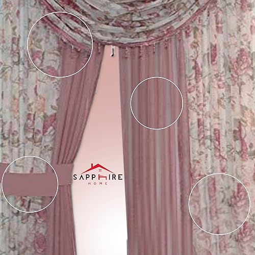 Sapphire Home - Juego completo de cortinas transparentes para ventana con 4 paneles 55 x 84 pulgadas cada uno 2 cenefas con cuentas y 2 alzapaños