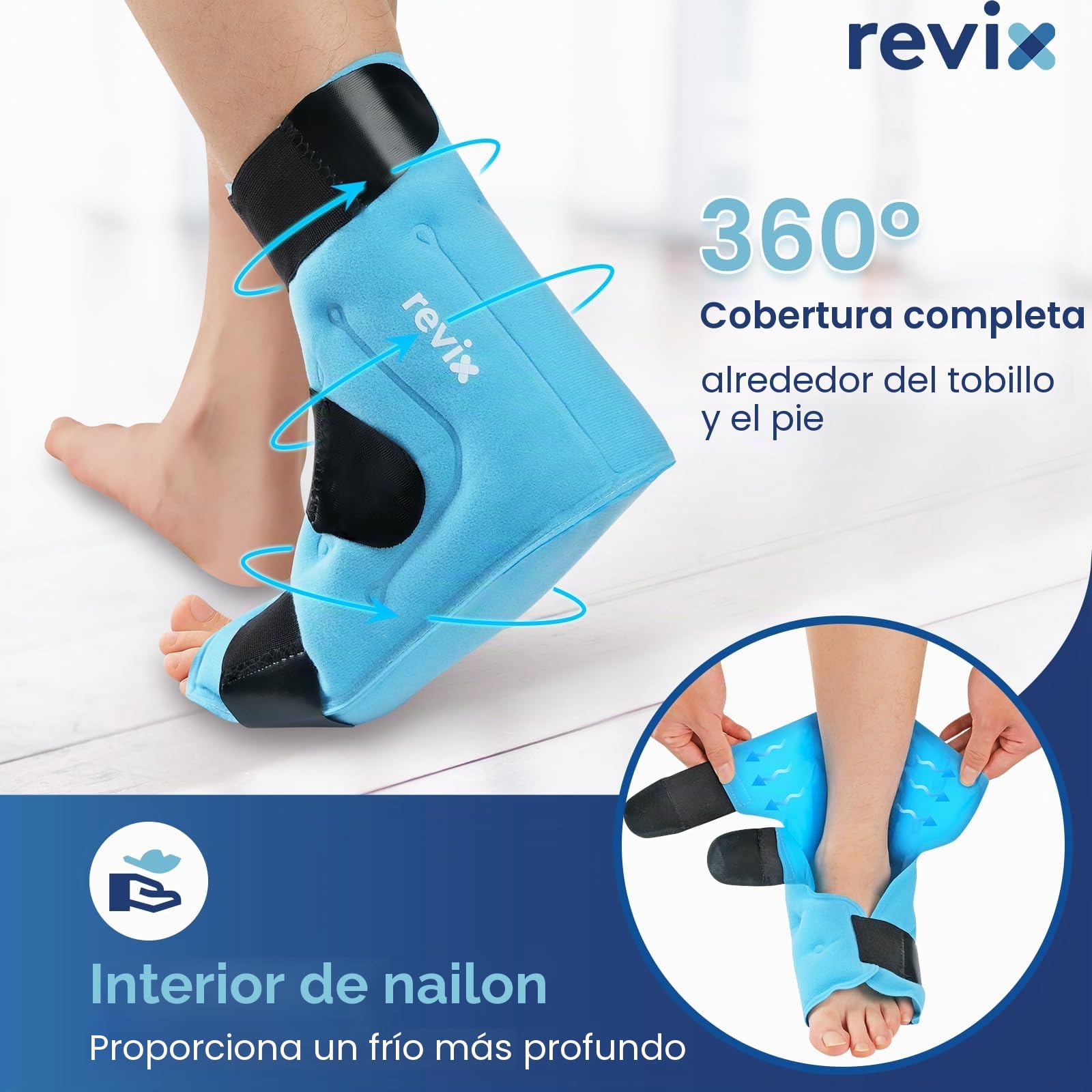 REVIX Paquete de hielo grande para tobillo para molestias en el pie, paquete de gel frío reutilizable con terapia de compresión fría, envoltorio de hielo para tobillo de cobertura completa, 2 paquetes