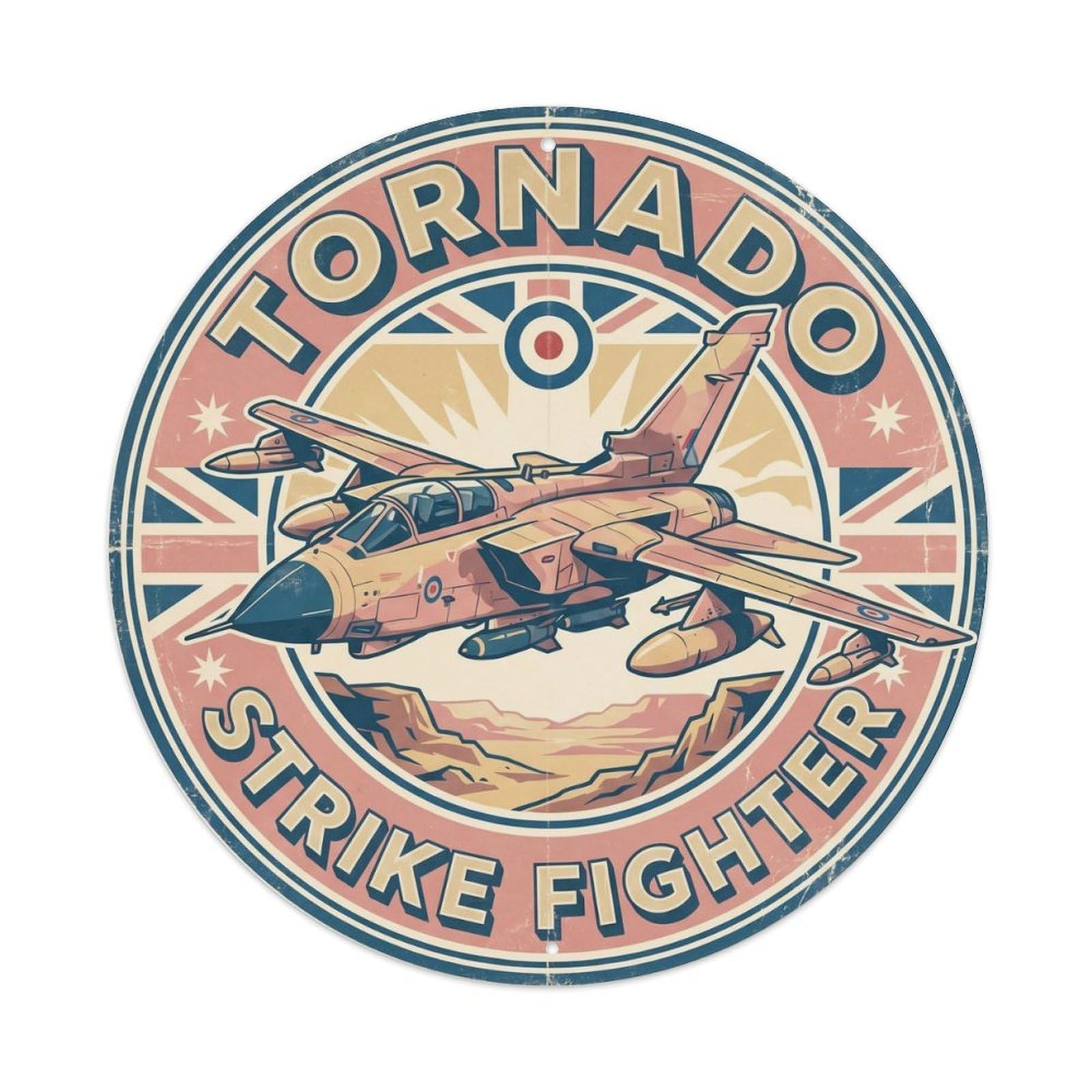 Cold War Military Aviation Tornado Multirole Strike Classic Metal Tin Sign Plaque Wall Decor for Cafe, Man Cave, Club Bar, Office, Home Garden Round Metal Poster 8x8Inch