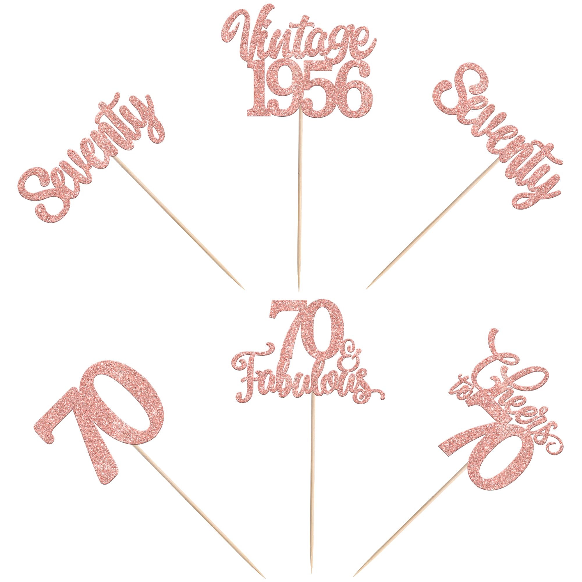 SYKYCTCY 30 Pack Happy 70th Birthday Cupcake Toppers Glitter Seventy Vintage 1956 Cupcake Picks Cheers to 70 Fabulous Hello 70 Cake Decorations for Birthday Wedding Anniversary Party Supplies - Image 3