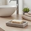 Portajabón con Efecto Piedra, Sostenedor con Taza y Dispensador, Poliresina, Compacto, Gris | Mantiene las Barras de Jabón Secas, para Lavabo, Ducha o Encimera de Cocina, Drenaje Prolonga la Vida del Jabón, Construcción Duradera, Autodrenante 3
