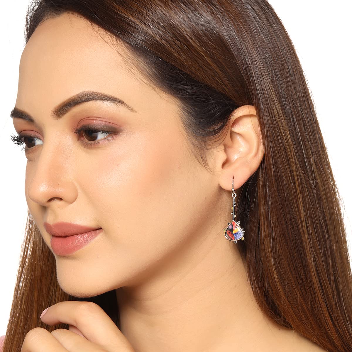 Women's Multicolor Enamel Print Drop Earrings, Birthday Gift