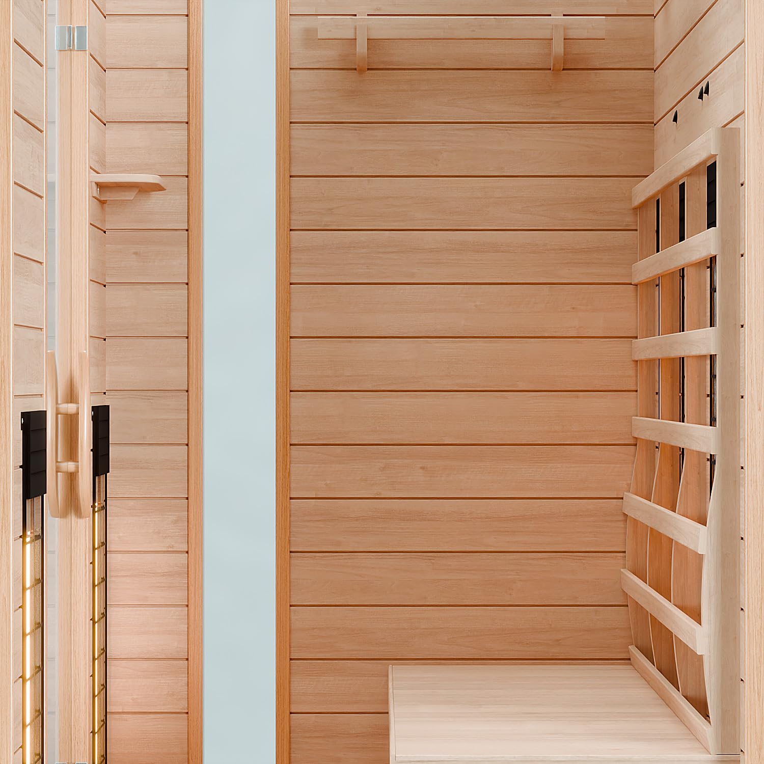 Dewello® Infrarotkabine Infrarotsauna Hyder 115x105 für 1-2 Personen aus Hemlock Holz mit Vollspektrumstrahler, LED-Farblicht, Bluetooth, FM,MP3,USB