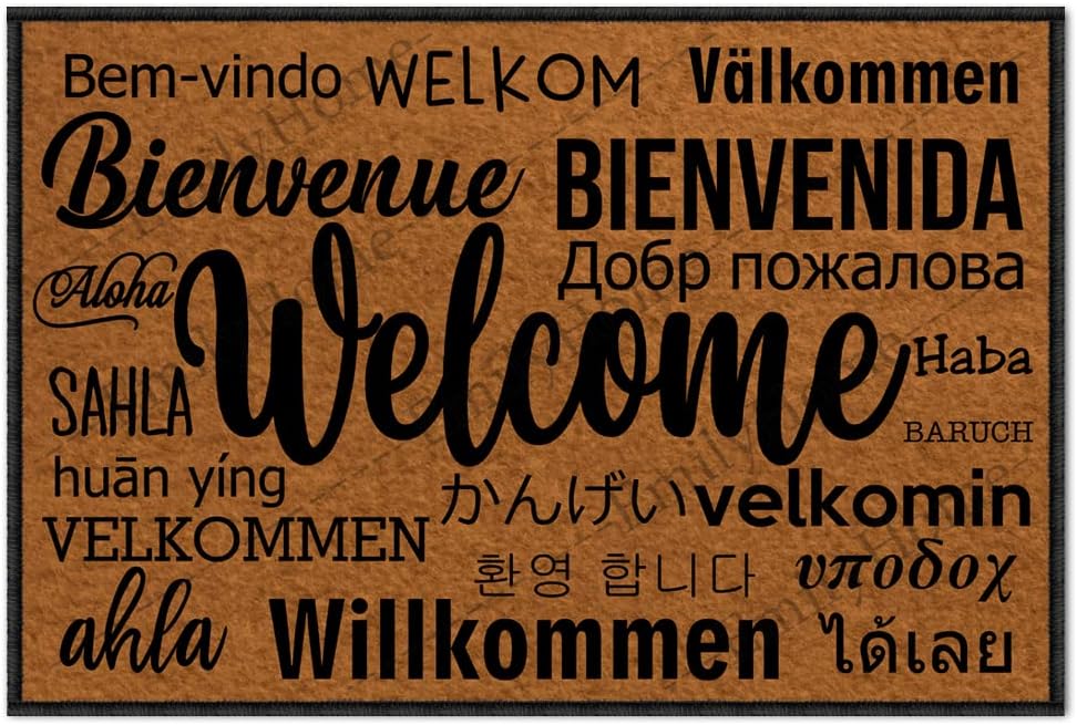 Front Door Mat Indoor Entrance Rugs Indoor, Welcome in Different Languages Summer Door Mat Doormat Outdoor Entrance Funny Door Mats 23.6X15.7 Inch