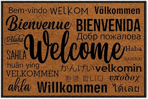 ZUYOENCO Tapete para puerta de entrada interior para interiores, tapete de bienvenida en diferentes idiomas, tapete de verano para puerta de entrada