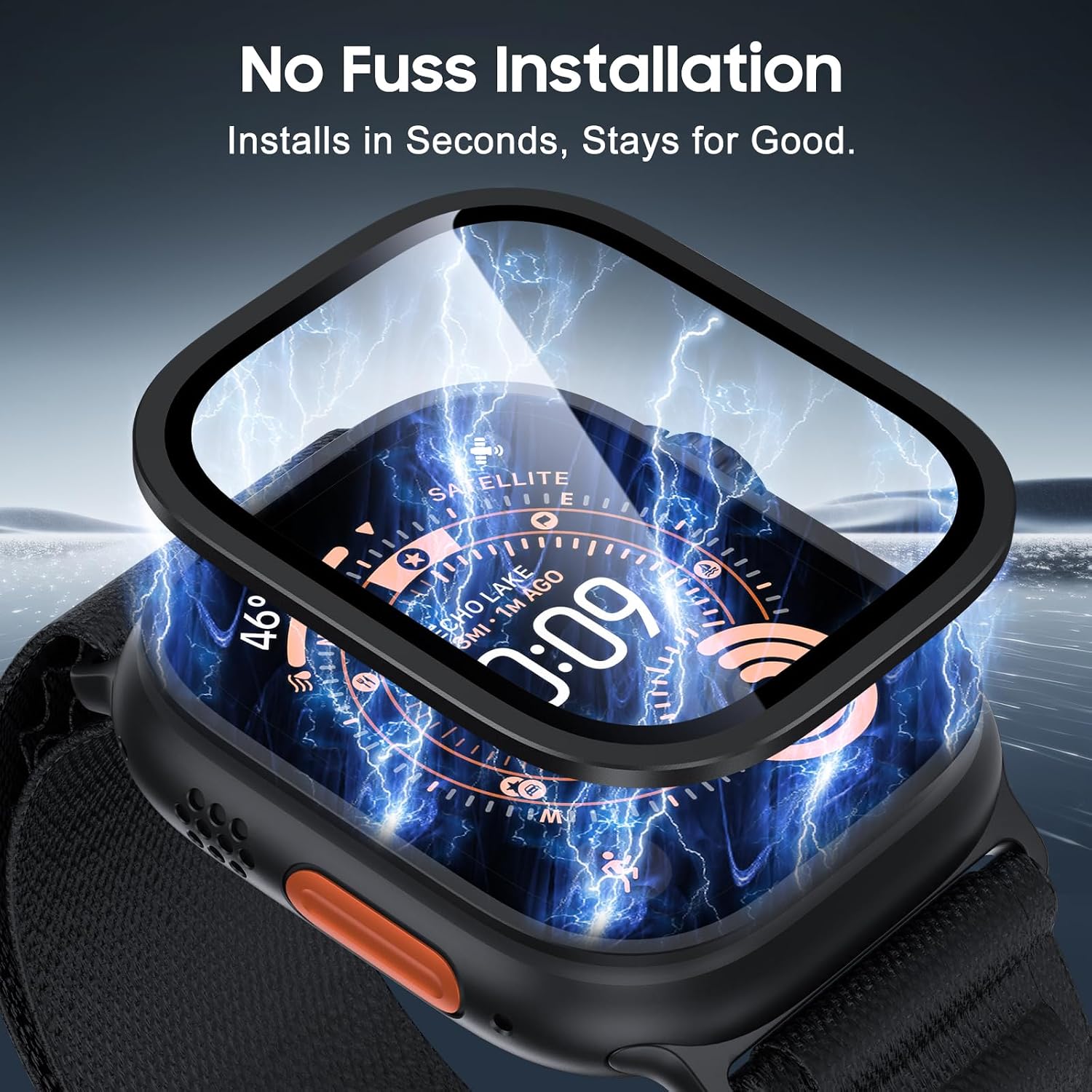 Uyiton for Apple Watch Ultra 3/2/1 Screen Protector - Titanium Alloy Frame & 9H Tempered Glass, Military Protection [Keep Original] Touch Sensitive iWatch Ultra Screen Protector 49mm, Black, 2 Pack