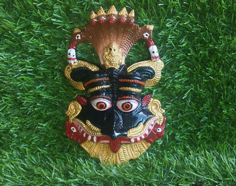 Salvus APP SOLUTIONS Sacred Metal Narsingh Kirtimukha Wall Hanging Mask Wall Hanging: Divine Art for Spiritual Home Decor (Black_3.5x6 inch) 4