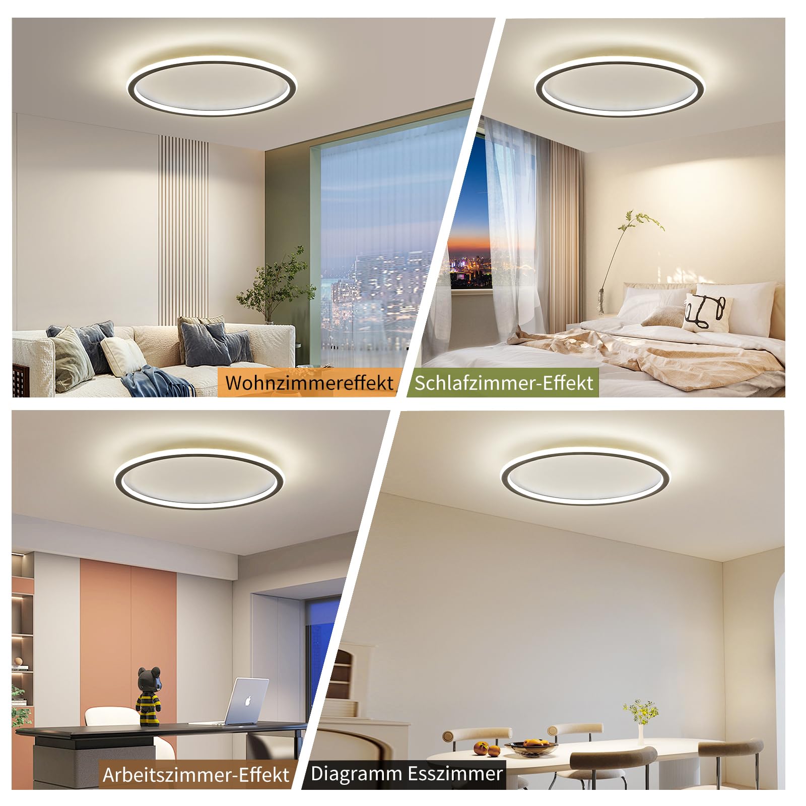 Mikeru LED Deckenleuchte 40 cm Rund ⌀ - Moderne dimmbare Deckenlampe mit Fernbedienung (3000K-6000K) - Schwarz Acryl für Wohnzimmer, Schlafzimmer, Küche, Esszimmer - Energieeffiziente LED Beleuchtung