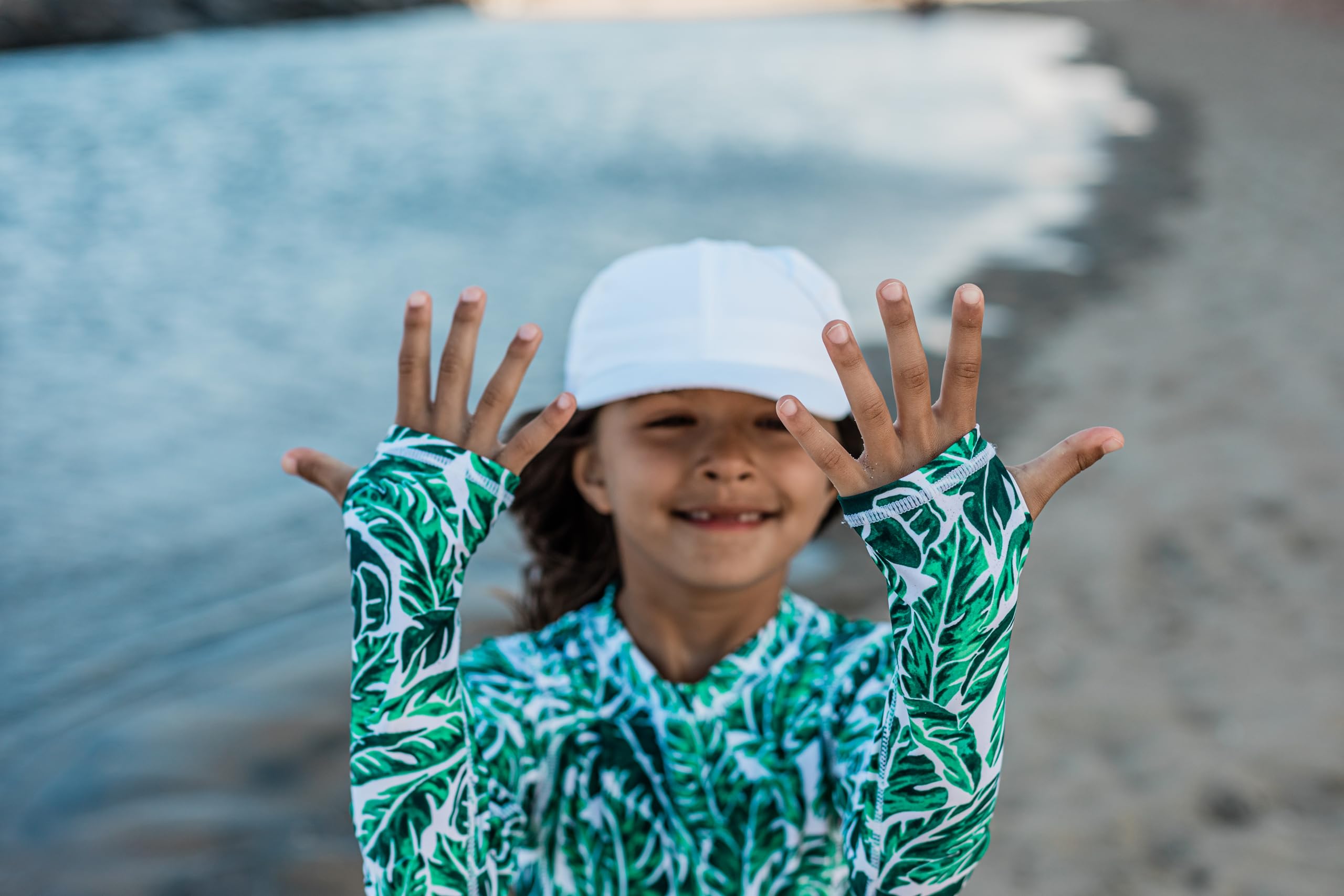 SwimZip® Girls' Long Sleeve UPF 50+ One-Piece Swimsuit - 2 Years to 14 Years Palm Leaf