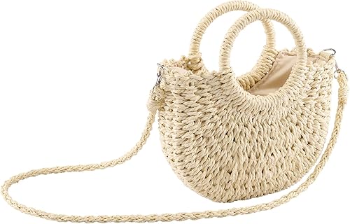 Ayliss Bolso de mano de paja para mujer mini bolso de mano de ratán bolso de mano con asa superior cruzada para el hombro bolso de mano talla única