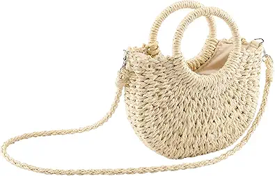 Ayliss Women Straw Handbag Mini Summer Beach Rattan Tote Bag Crossbody Shoulder Top Handle Handbag Handmade Purse Clutch Bag