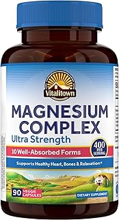Vitalitown 10 in 1 Magnesium Complex Supplement - 400mg Elemental Magnesium Chelated with Glycinate, Citrate, Malate, Taurate & More - for Sleep Heart Energy - Non-GMO, Vegan, 90 Caps