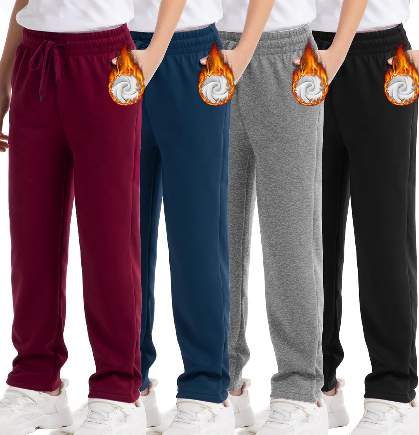 1/4 Pack Boys Sweatpants Fleece Lined Open Bottom Youth Athletic Jogging Track Joggers Pants with Pockets for Kids
