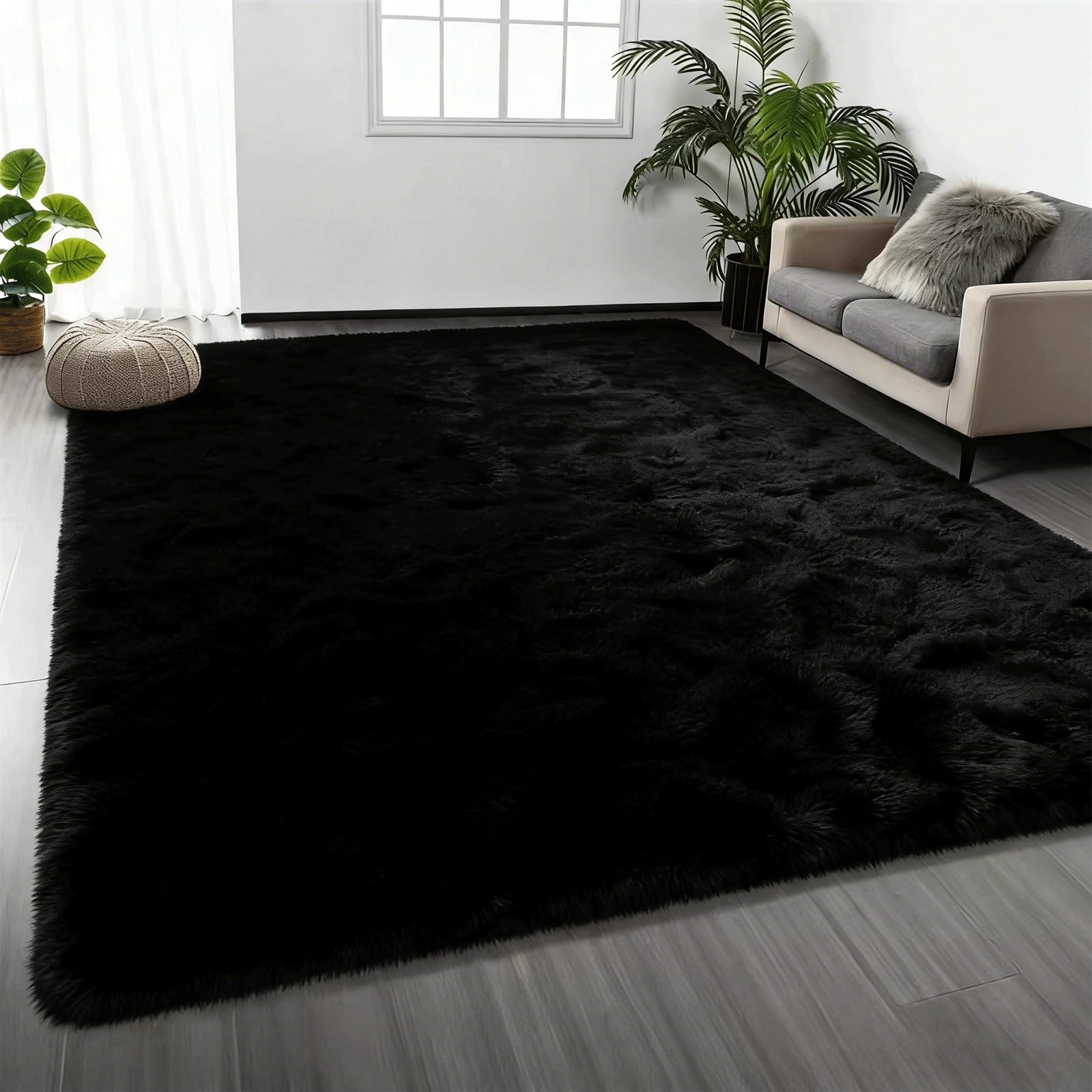 Tapis de Salon Noir Douillet pour une Chambre Cosy et Chaleureuse