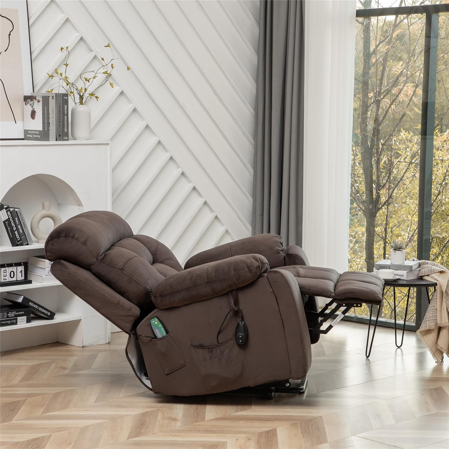 26in Extra Wide Recliner Chair for Big Man 400lbs, Oversized Power Lift Chair with Heat and Massage Hidden Cup Holder, Lift Recliner Chairs for Elderly (Dark Brown)