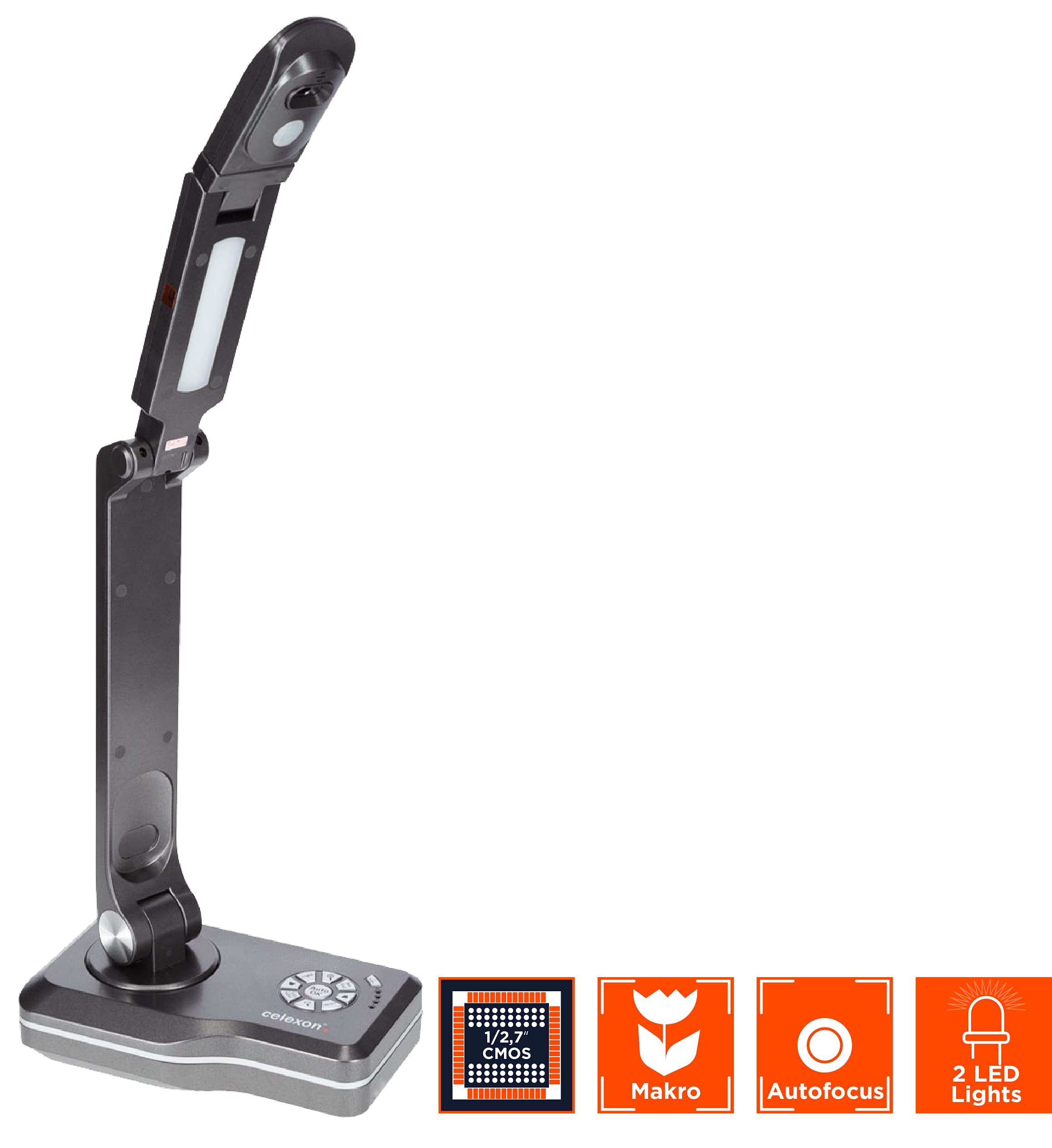 celexon Dokumentenkamera DK500 | Plug&Play in Full HD mit 5MP, 10x Zoom, OCR-Texterkennung | interaktive Präsentationen mit Mac OS & Windows per HDMI/USB/VGA | ideal für Schule, Büro & Videocalls