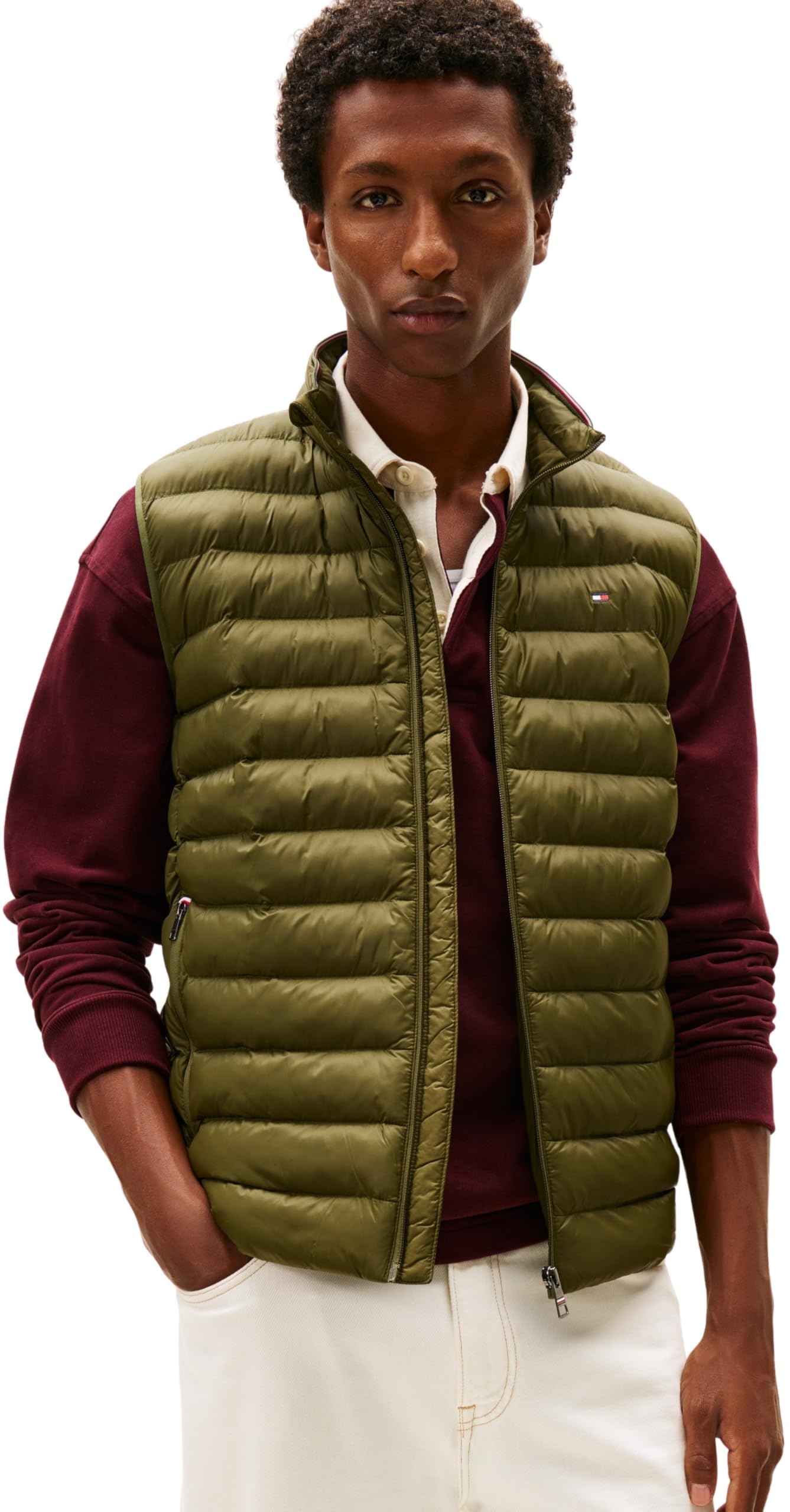 Tommy Hilfiger Men’s Stand Collar Recycled Packaway Gilet, Green (Huntsman Green), XS