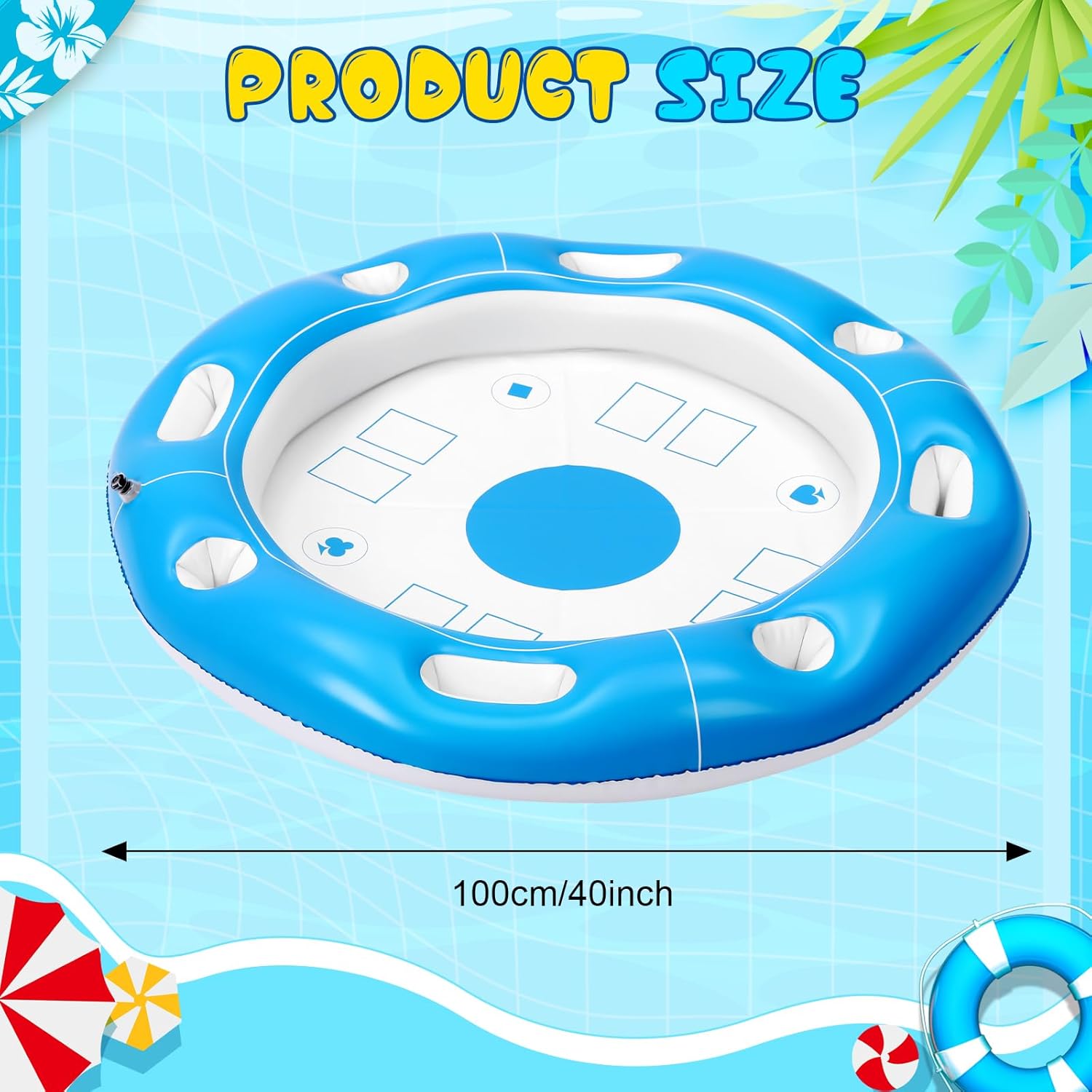 Honeydak Large Floating Game Table for Pool, 40" x 40" Inflatable Floating Table, Pool Accessories Hot Tub Tray, Food Drink Holder Cooler Containers for Summer Beach Party