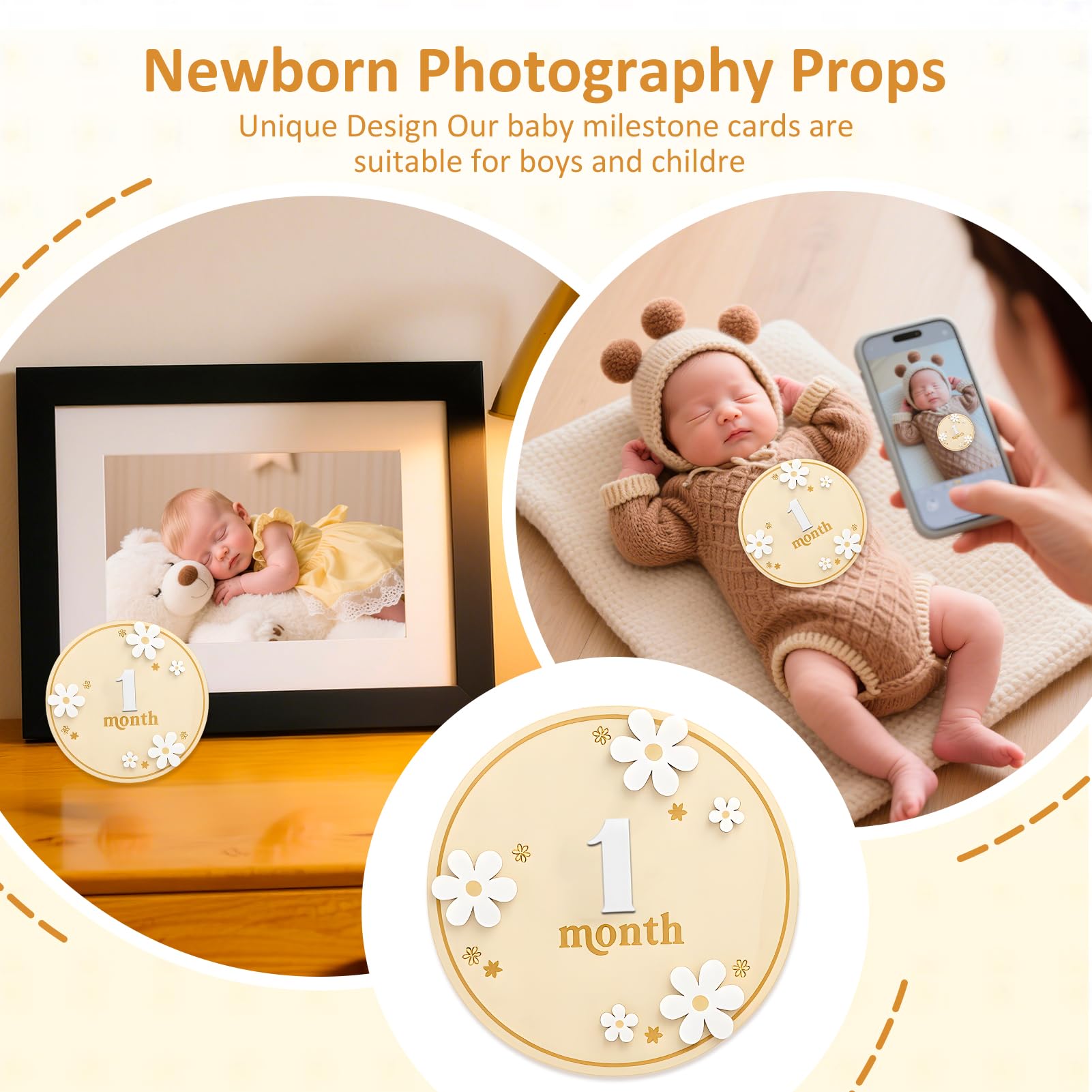 Kartka Krok Drewniany Dziecko Miesiąc Miesięczny Niemowlęta 0-12 Miesięcy | Plakat My First Times Dziecko Na Prezent Narodziny Przyszłe Rodzice Baby Shower Rejestracja Wzrostu (Styl1)