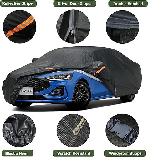 Miniatura 9 de Funda para automóvil con cremallera, 2 capas completas para automóvil, impermeable, protección UV, a prueba de nieve, polvo, funda universal para