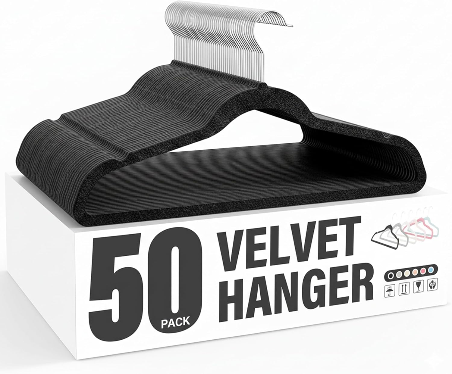 Simple Deluxe Velvet Hangers 50 Pack, Durable Non-Slip Space Saving Design, 360° Swivel Hooks & Shoulder Notches for Suits & Coats, Black