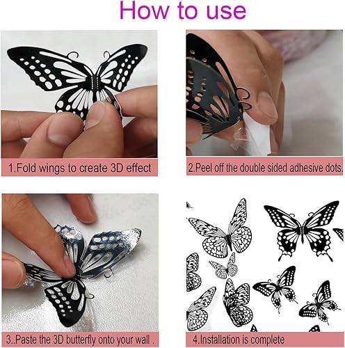 Miniatura 9 de Decoración de pared de mariposa 3D, 48 piezas, 4 estilos, 3 tamaños, decoración de mariposa dorada para cumpleaños, fiestas, calcomanías de pared