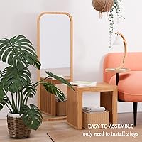 Vista 5 de Banco de comedor de bambú para interiores, banco pequeño de entrada, zapatero, bancos de madera modernos para exteriores, de 17 pulgadas, para sala